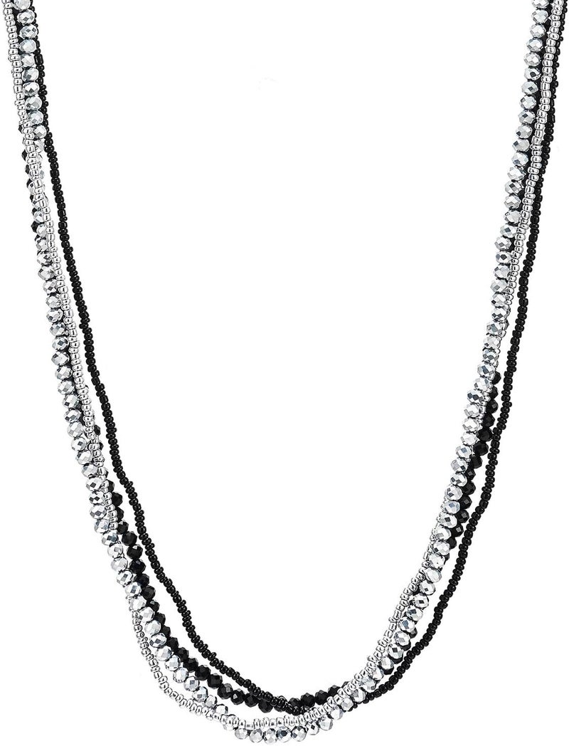 COOLSTEELANDBEYOND Long Multi-Strand Statement Necklace For Women, Elegant Layered Waterfall Chains, Crystal Beads Pendant - Image 2